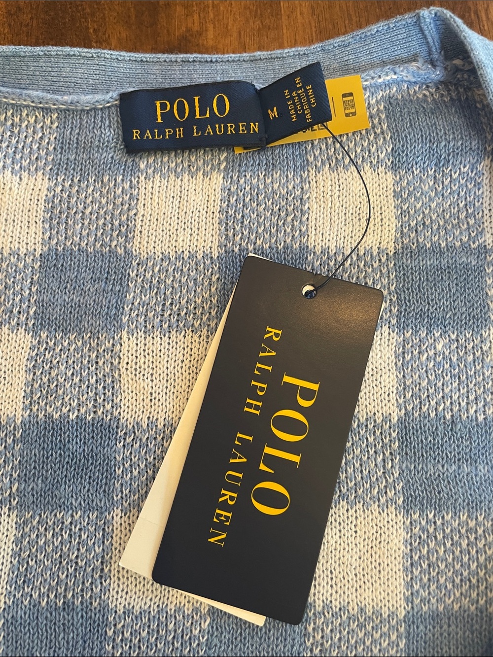 NWT Ralph Lauren Gingham Light Blue & White Short Sleeve Knit Cardigan - Picture 2 of 14